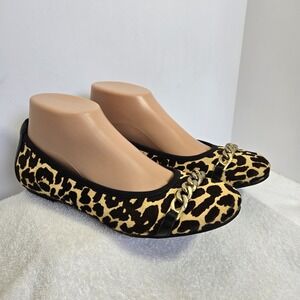 Vionic Pera Cheetah Print Ballet Flats Gold Chain Detail Womens 8 Medium Shoes